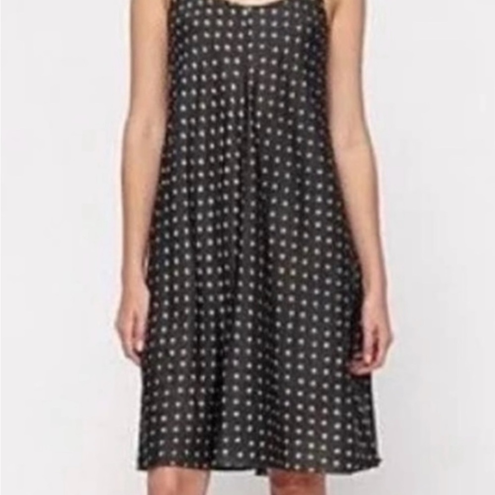 Eileen fisher slip dress 100% silk ikat dot scoop neck racerback midi gray XL